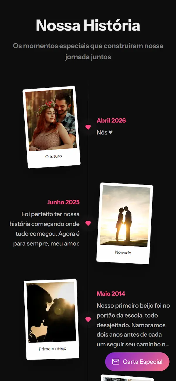 Página personalizada do casal 📸 Revive cada momento de vocês criada na Nossa Canção
